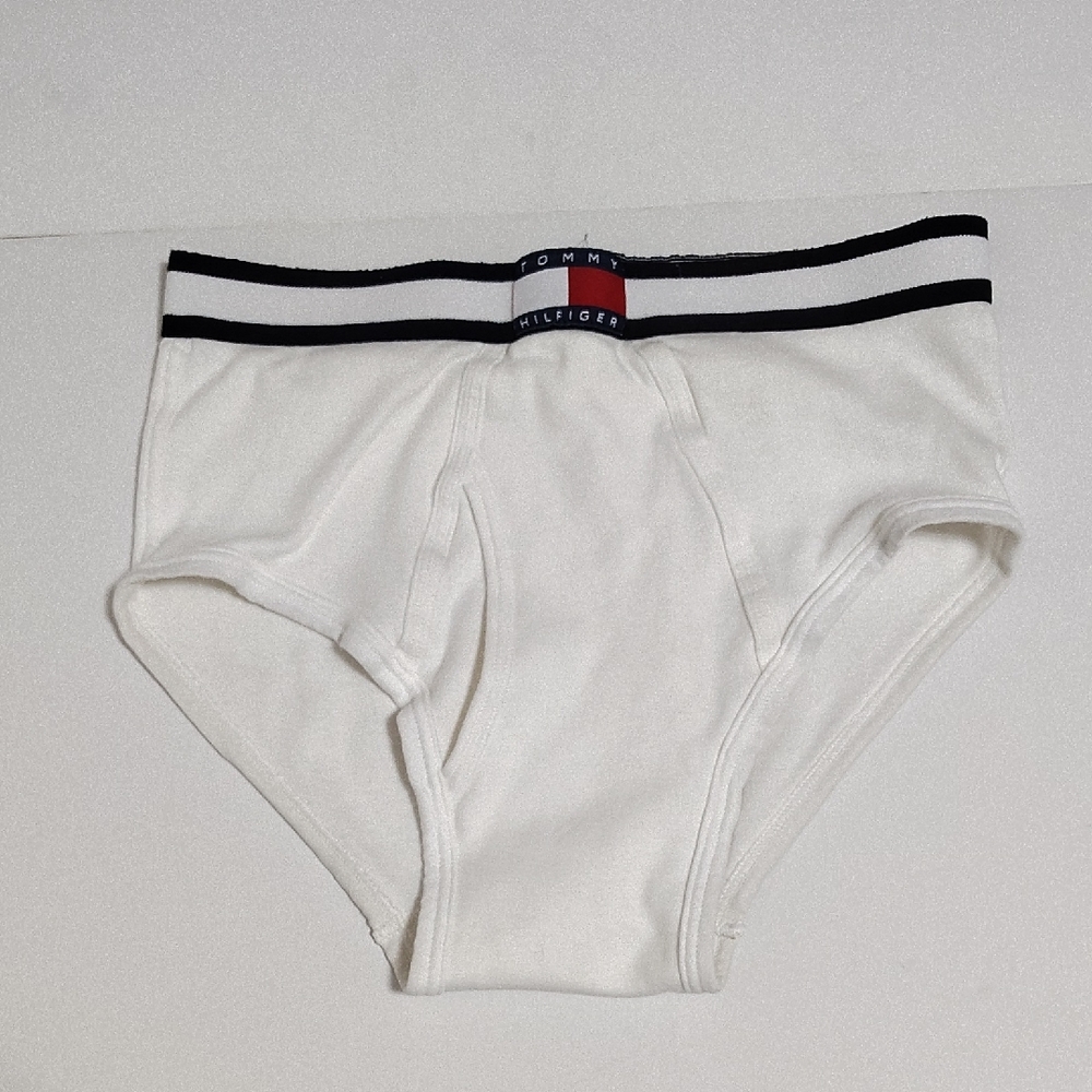 Vintage Tommy Hilfiger Men's White Briefs with Black Accents Size 36